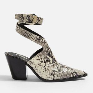 Topshop Huxley Leather Snakeskin Ankle Wrap Boots